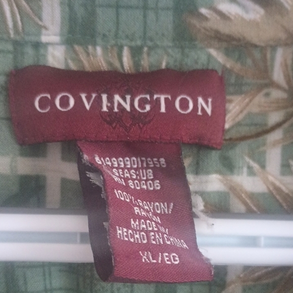 Covington Button Down Mens Size XL Green and Brown Hawaiian Tropical Beach - Picture 2 of 9